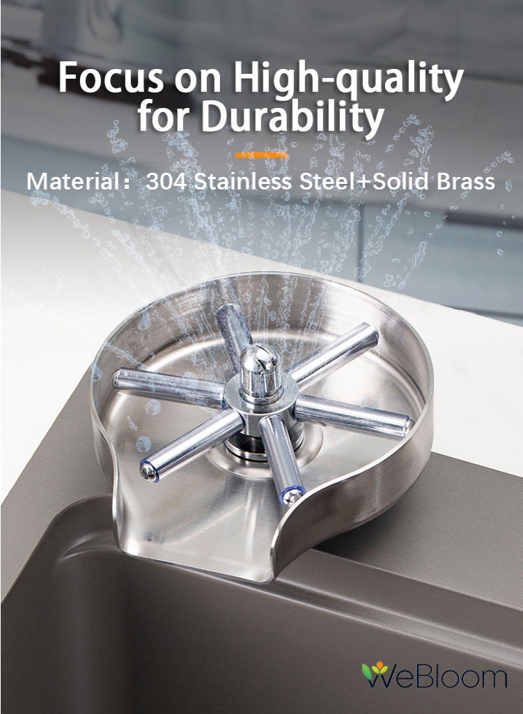 WeBloom Glass Rinser for Kitchen Sink & Coffee Bar Countertop-Brushed Nickel High Pressure Cup Washer,304 Stainless Steel Sink Accessories for Wine Glasses,Baby Bottles,Universal Bottle Cleaner - Image 1